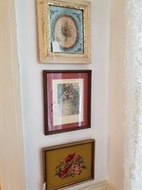vintage needlepoint and prints