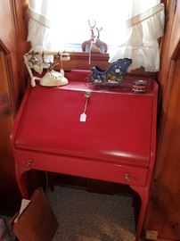 red painted desk