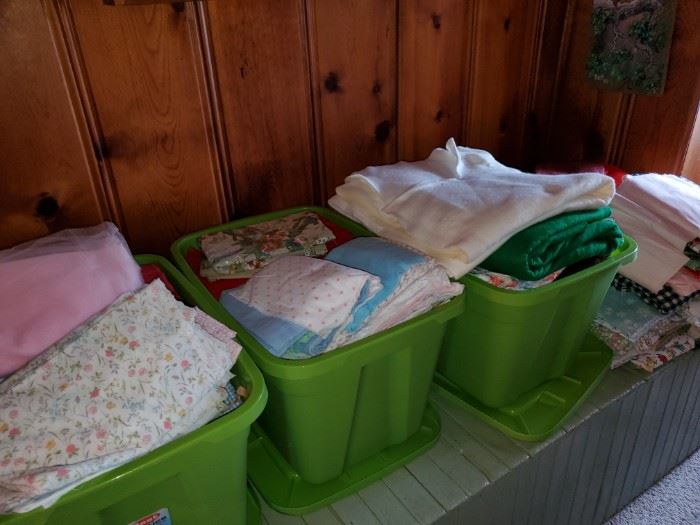 tubs of fabric for sewing