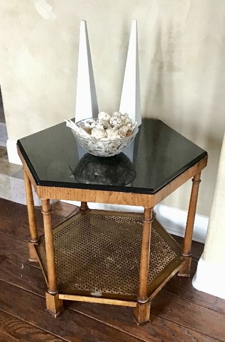 Burl Wood Marble Top End Table
