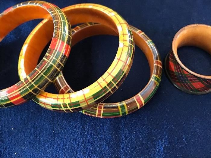 Mauchline ware Tartan bangle bracelets, napkin ring