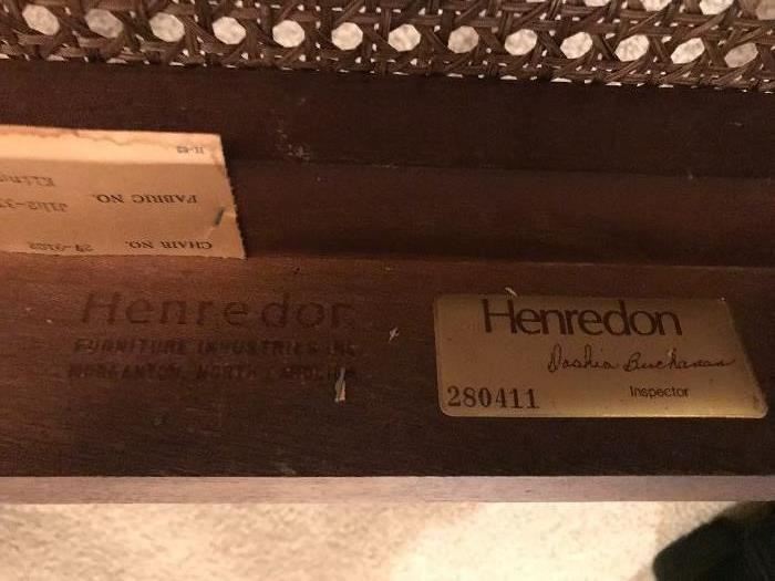 Henredon chair label