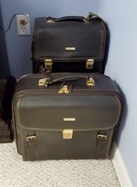 BROOKS BROTHERS Brown Leather Business Travel Trolley Case Carry-On Suitcase