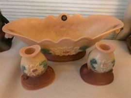 Hull centerpiece bowl and candleholders