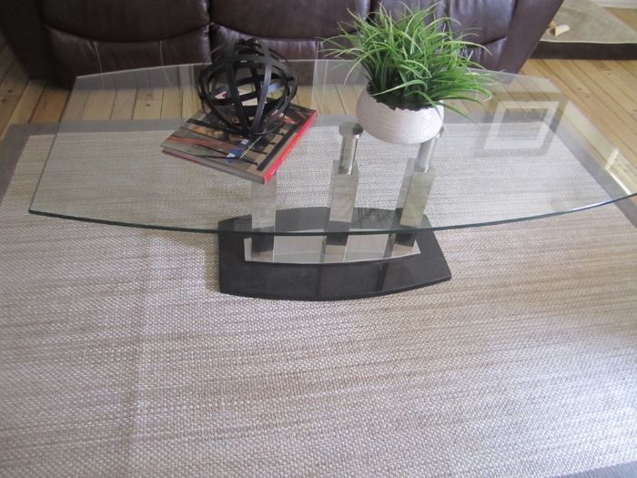 GLASS TOP COFFEE TABLE  RUG NOT FOR SALE