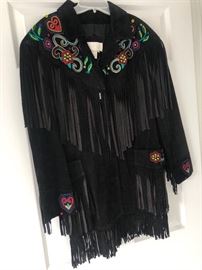  Cache fringe leather coat