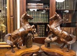 LARGE WOOD CARVED HORSES $170