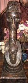 HUGE SIGNED TRIBAL HAND CARVED SCULPTURE $275