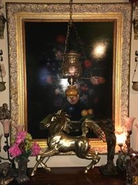 VERY HUGE BRASS HORSE - CAN HANG ON WALL $300 - HUGE 5FT OIL PAINTING $300