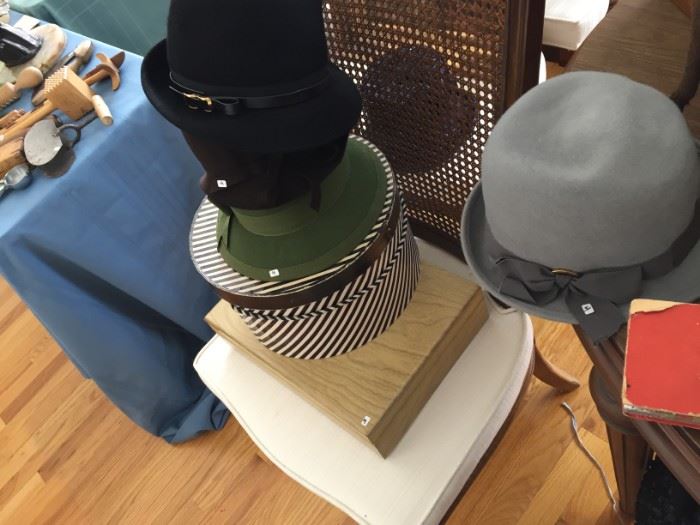 vintage hats and two hat boxes