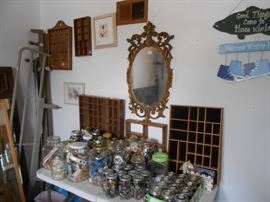 Ball jars, shadow boxes, bed frame, side bed rail for child