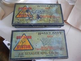 2 matching vintage metal Handy Andy boxes