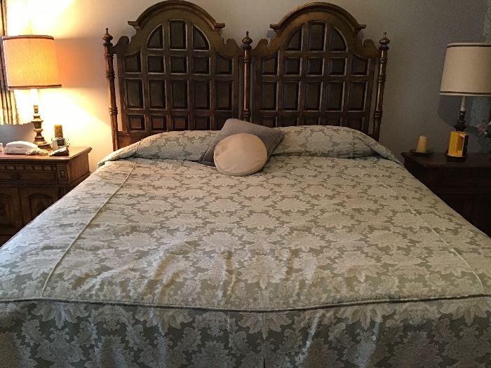 Tall headboard king,with bedspread,matching drapes 