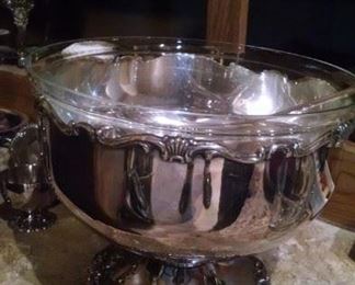Silverplate Punch Bowl with cups.