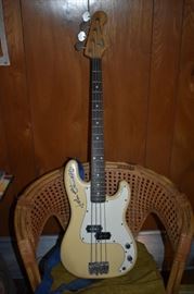 Autographed John Entwistle Fender Guitar won through a contest in 1989 during the "Tommy Tour" with Pete Townsend. The guitar was part of a radio contest here in Nashville in which they gave away the autographed John Entwistle Guitar on Thursday night and an autographed Pete Townsend Guitar on Friday night. A member of the Shelhart Family entered the contest and won this Guitar. It was made in Japan and has no serial number on the back plate. Who will be the fortunate person to win this Beautiful, Nostalgic, Valuable Guitar?