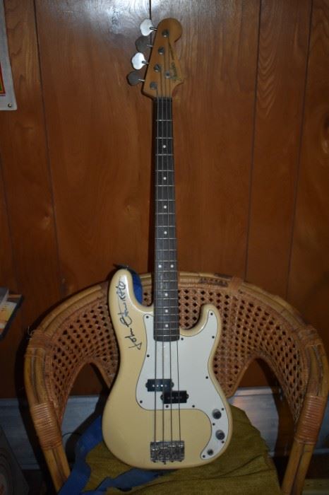 Autographed John Entwistle Fender Guitar won through a contest in 1989 during the "Tommy Tour" with Pete Townsend. The guitar was part of a radio contest here in Nashville in which they gave away the autographed John Entwistle Guitar on Thursday night and an autographed Pete Townsend Guitar on Friday night. A member of the Shelhart Family entered the contest and won this Guitar. It was made in Japan and has no serial number on the back plate. Who will be the fortunate person to win this Beautiful, Nostalgic, Valuable Guitar?