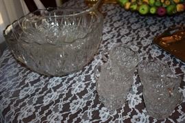 Vintage Punch Bowl and Matching Glasses
