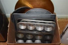 Box of Muffin Tins, Cookie Sheets, Etc.