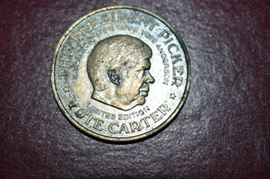 Vintage 1980 Presidential Picker Token with  Future President Reagan on one side and President Carter on the other. "When in doubt just toss the coin!"