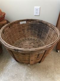 Huge antique oak basket with handles. Very, very nice