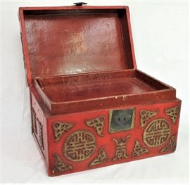 Chinese export pigskin travel trunk. Matching smaller chest included.