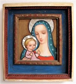 Very special painting of Madonna and Child in a wonderful old wooden frame