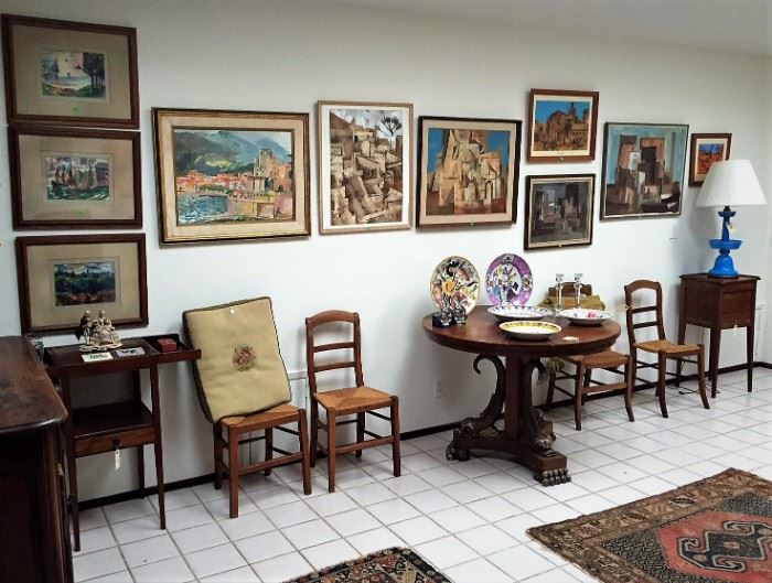 Gallery with antique furnture, rugs and interesting things