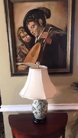 Foyer with lamp and oil painting