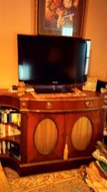 Old TV Oak Cabinet and Samsung Flat Screen TV