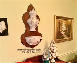 Italian bisque Capodimonte wall fountain and tree of fruit