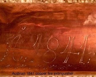 Copper fire extinguisher with 1841 presentation date