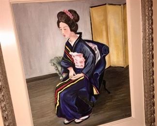 Original unsigned painting of a lady in period Japanese dress