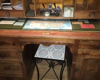 Walnut  antique Victorian /Eastlake influence burbled cylinder desk with pigeon hole interior