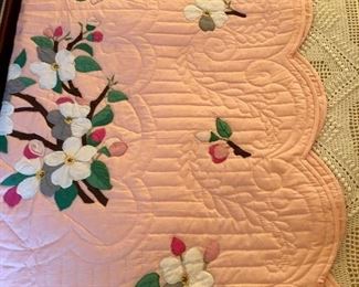 Hand appliqué and quilted Japanese cherry blossoms quilt