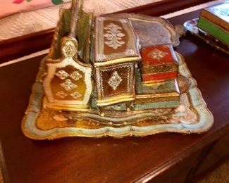 Collection of various Italian painted trays and decorating items