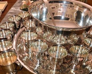 1950-60-‘s Vintage silver plated punch service with 24 cups, ladle, bowl and under plate 