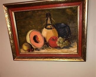 Original wine and fruit painting signed