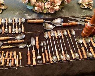 Bamboo handled stainless  entertainment flatware service 