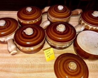 Unmarked drip glazed soup bowls