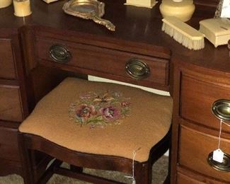 Needle point Mahogany vanity stool.