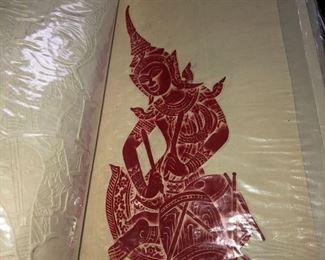 One of several Thailand temple rubbings, both framed and unframed.  