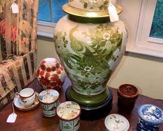 Collection of Imari, blue and white, tea caddies of Japanese and Chinese orgin