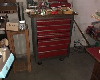 Large assortment of craftsman tools and rolling tool cabinet