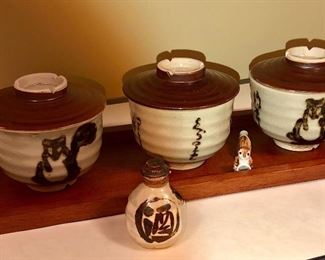 Japanese pottery featuring squirrels 