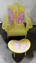 CHILD'S PAINTED ADIRONDACK CHAIR AND STOOL