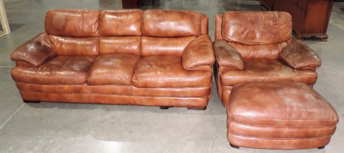 LEATHER SOFA AND CHAIR WITH STOOL