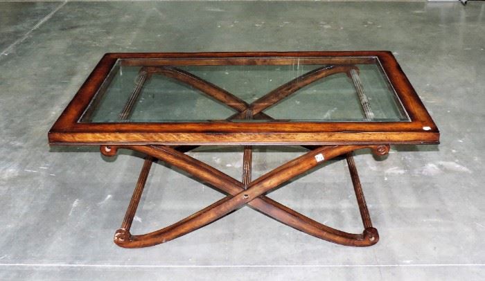 GLASS AND WOOD COFFEE TABLE