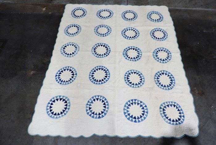 EARLY HAND MADE BLUE AND WHITE QUILT
