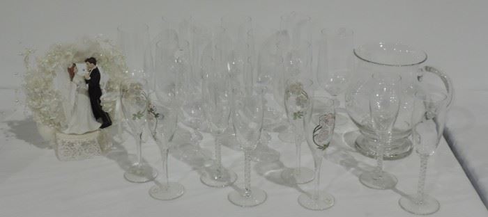 CRYSTAL STEMWARE AND PITCHER