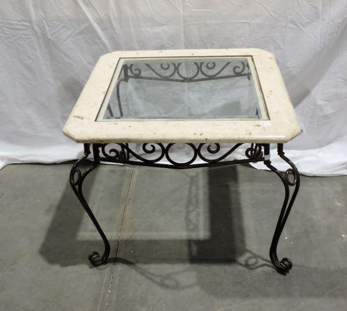 IRON AND GLASS END TABLE